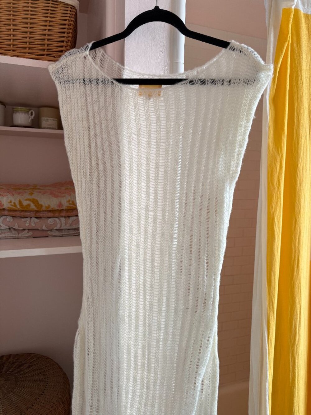 Sheer knit fitted white maxi dress